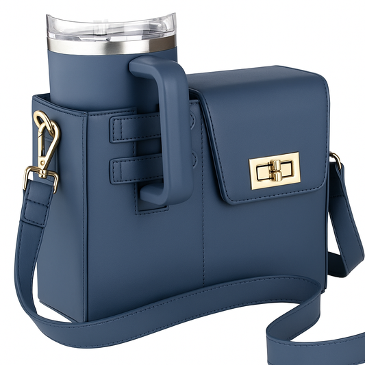 Blue crossbody cup holder bag