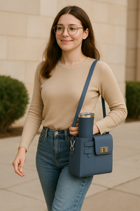 Blue crossbody cup holder bag